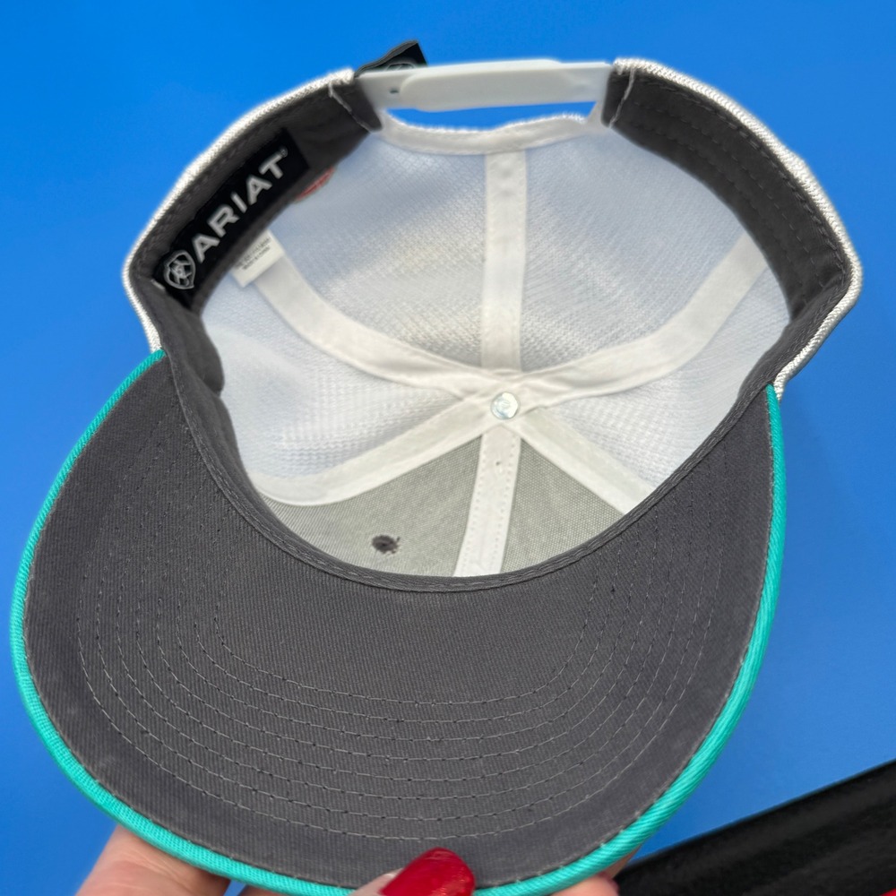 Ariat Trucker Hat Grey Turquoise Aztec Southwestern Logo Mesh Back Snapback - Picture 7 of 9